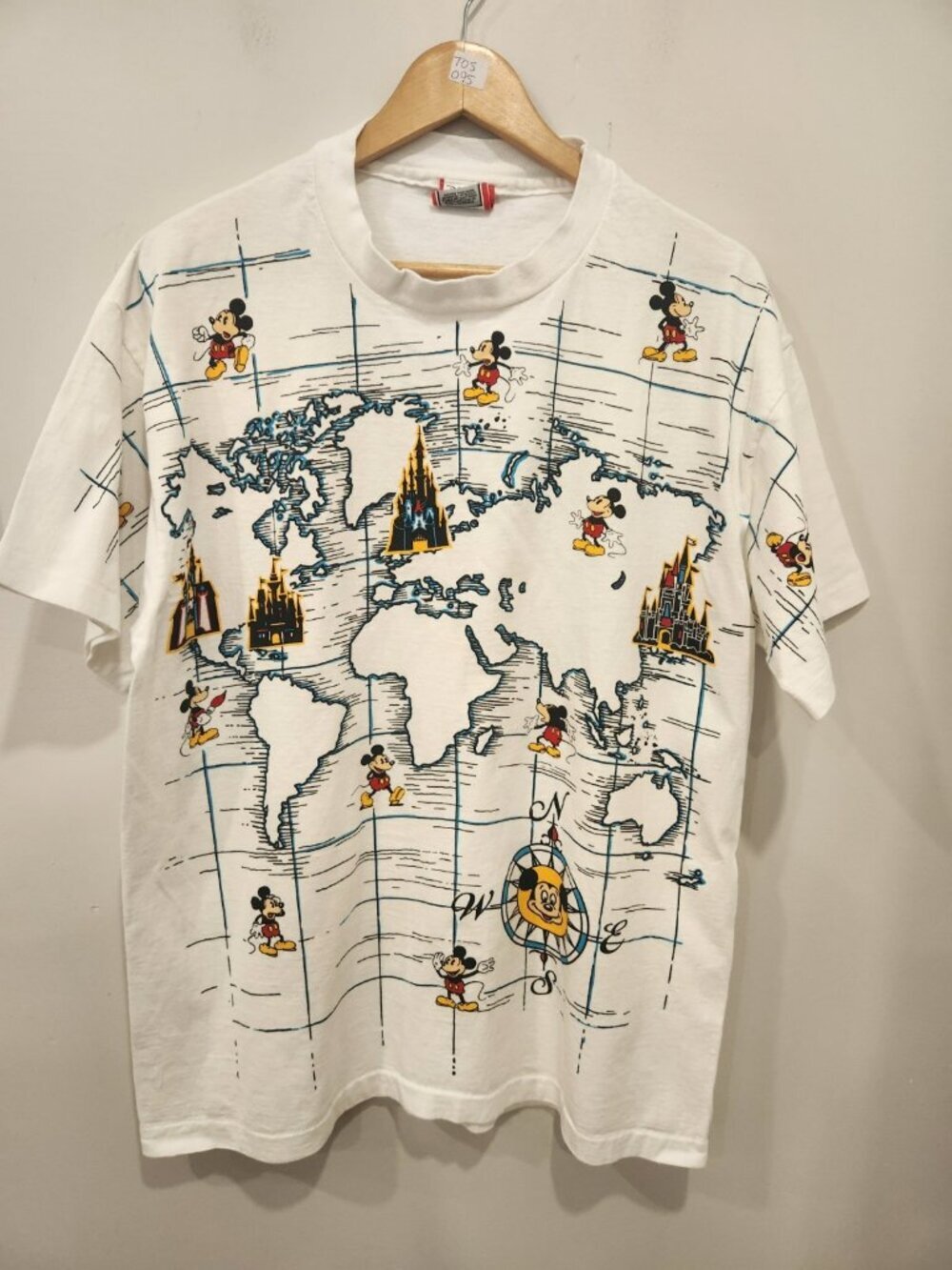 Vintage 80s 90s Disney Mickey Mouse Map AOP T Shirt Mens M Single Stitch RARE